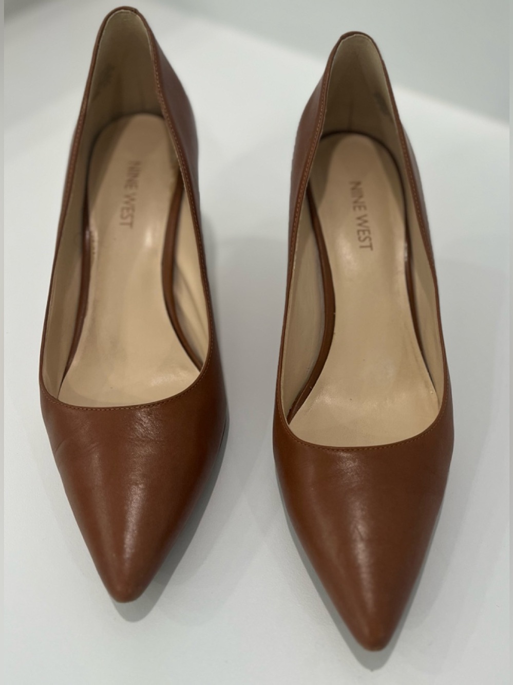 NINE WEST MARGOT Cognac Leather Pumps, Size 8.5
